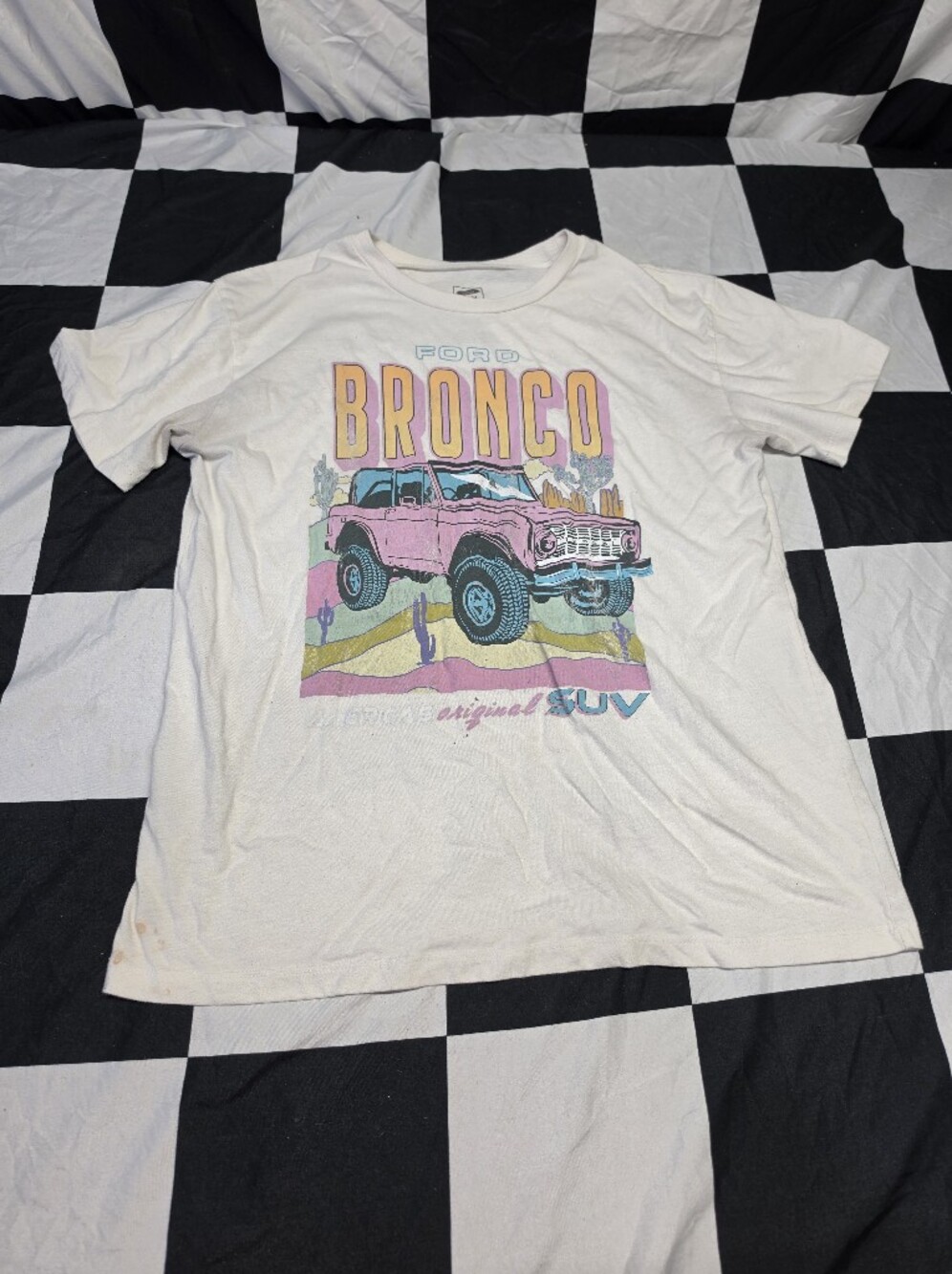 Ford Bronco Graphic Tee - White with Pink and Teal Print